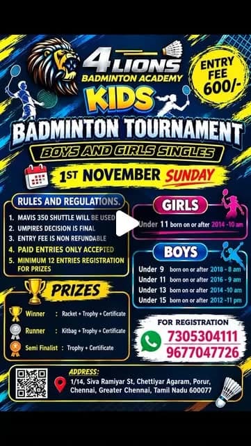 4 LIONS BADMINTON ACADEMY KIDS BADMINTON TOURNAMENT