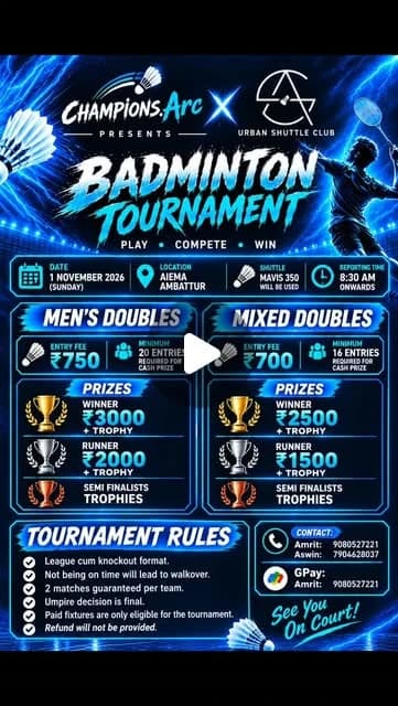Champions Arc X Urban Shuttle Club Badminton Tournament