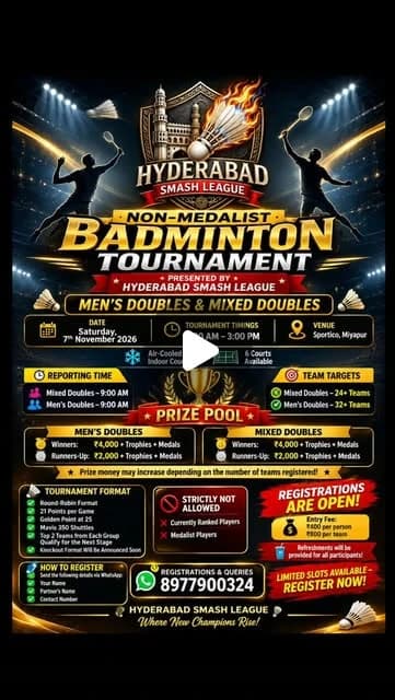 Hyderabad Smash League Non-Medalist Badminton Tournament