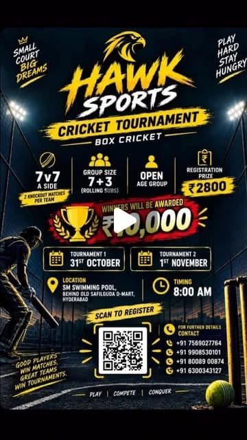 Hawk Sports Cricket Tournament - Box Cricket